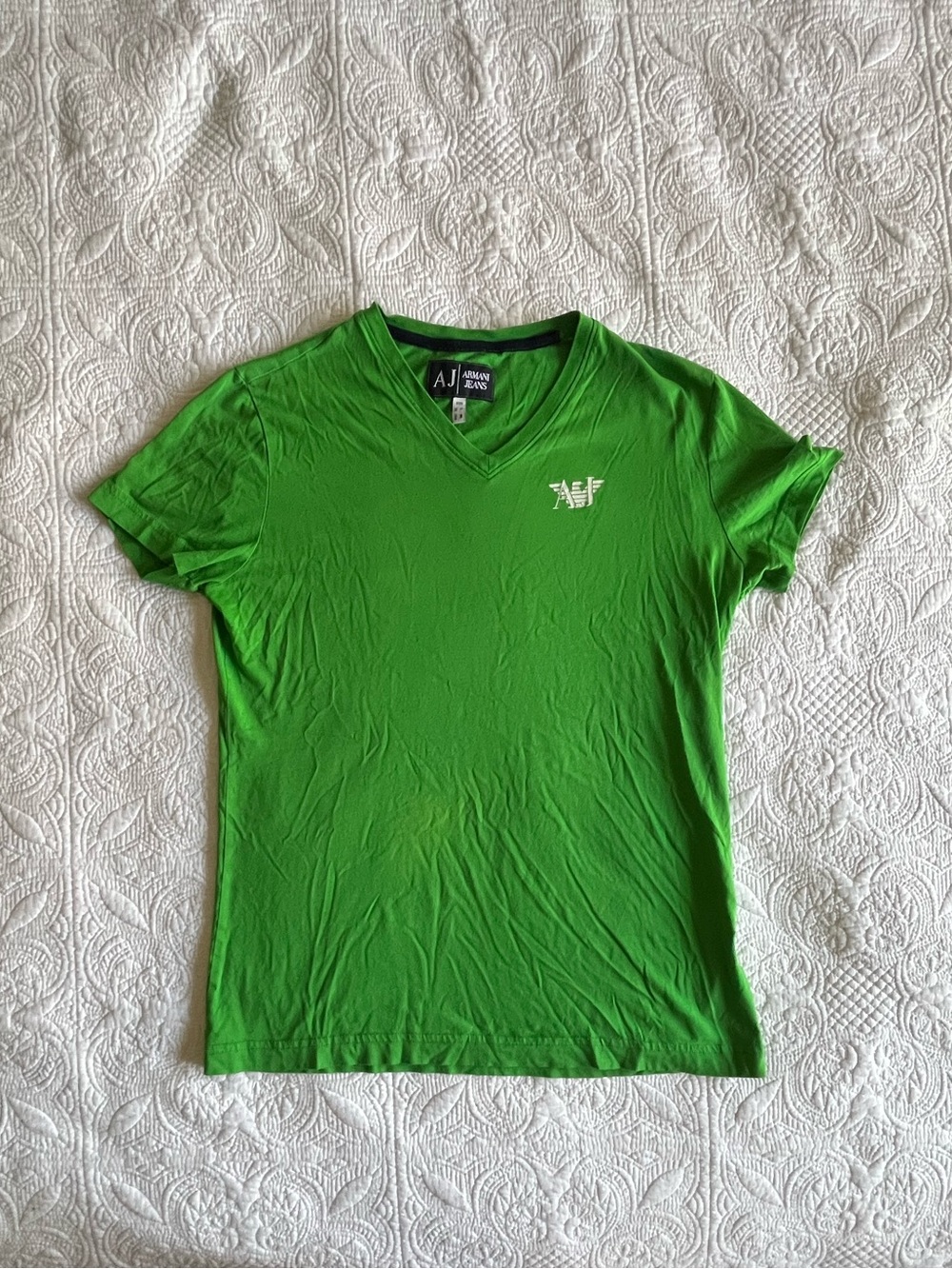 Armani Jeans V-Neck Short Sleeve Tee in Bright Green
